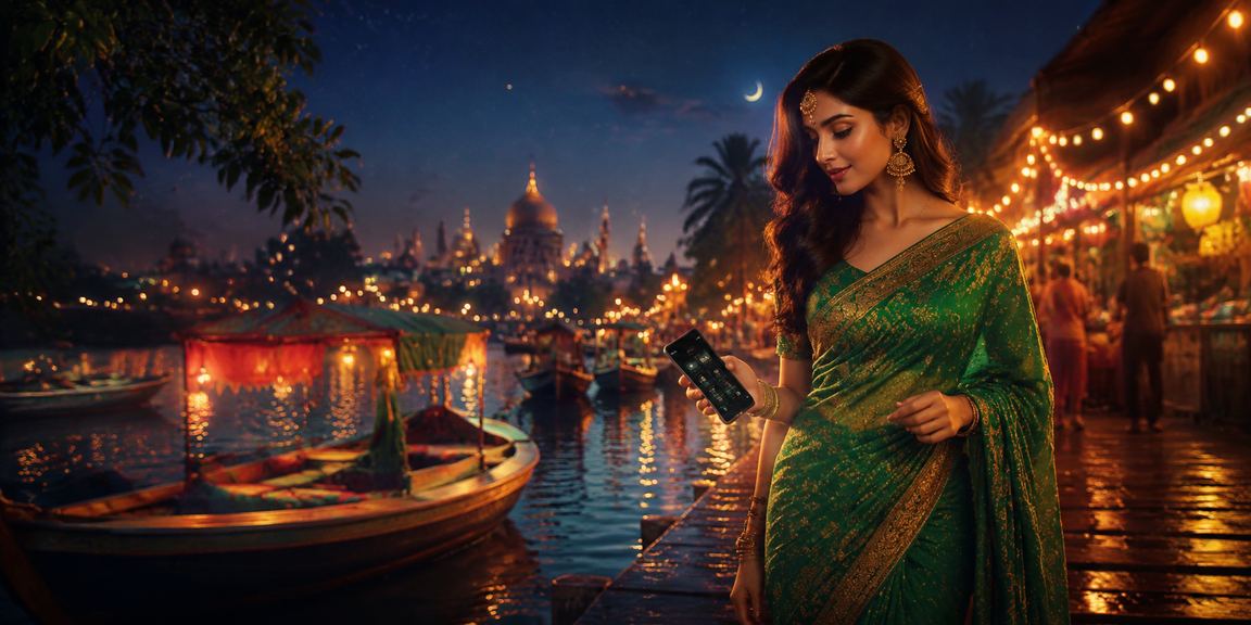 সুন্দরবনের সবুজ পরিবেশে শাড়ি পরা একজন নারী 2jl স্পোর্টস বেটিং প্ল্যাটফর্ম ব্যবহার করছেন